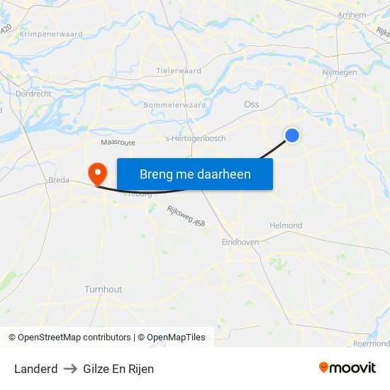 Landerd to Gilze En Rijen map