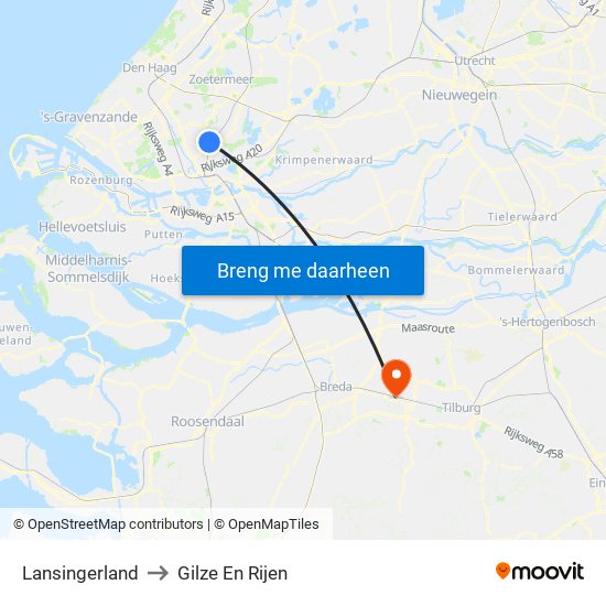 Lansingerland to Gilze En Rijen map