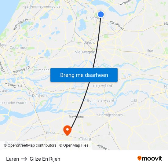 Laren to Gilze En Rijen map