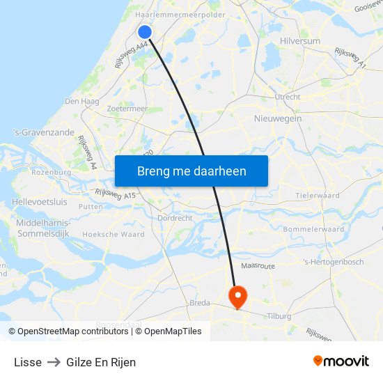 Lisse to Gilze En Rijen map