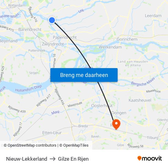 Nieuw-Lekkerland to Gilze En Rijen map