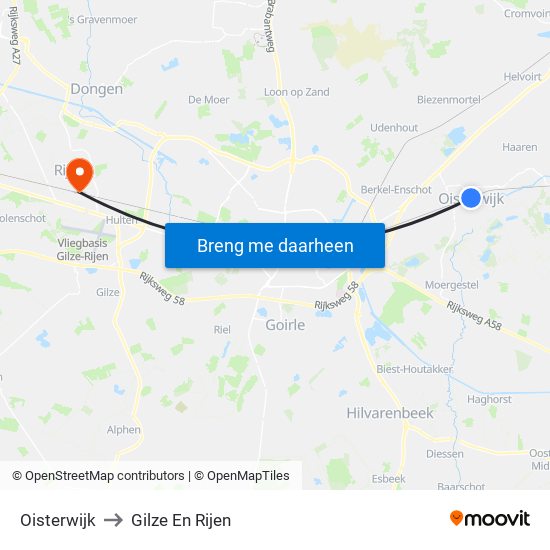 Oisterwijk to Gilze En Rijen map