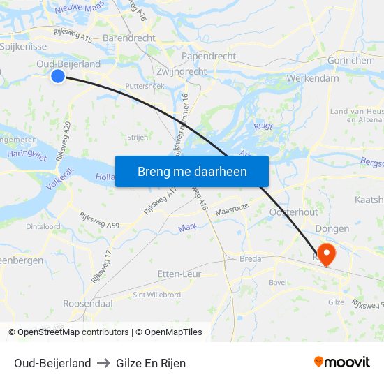 Oud-Beijerland to Gilze En Rijen map