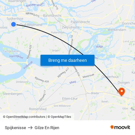 Spijkenisse to Gilze En Rijen map