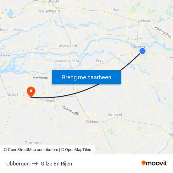 Ubbergen to Gilze En Rijen map