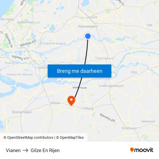 Vianen to Gilze En Rijen map