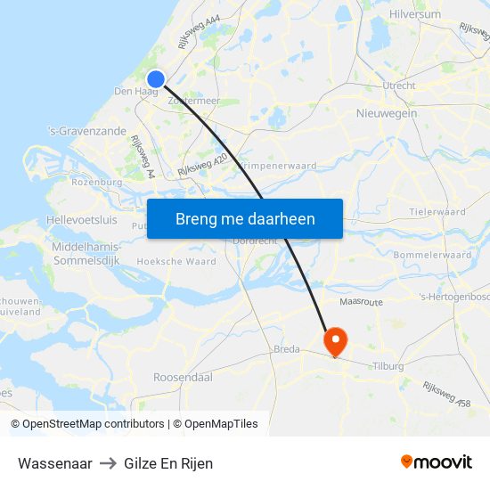 Wassenaar to Gilze En Rijen map