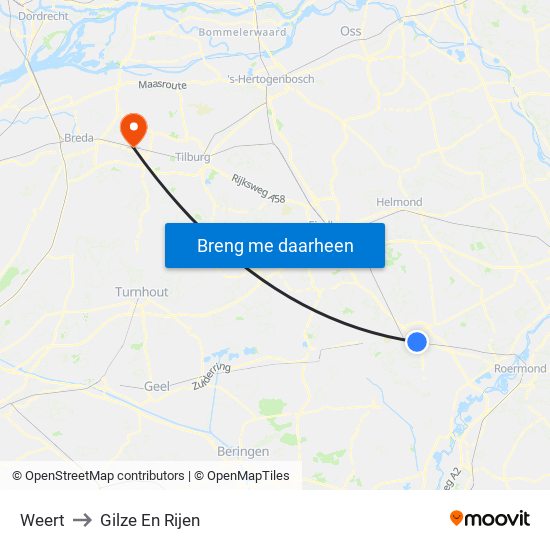Weert to Gilze En Rijen map