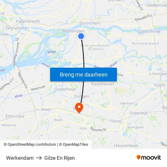 Werkendam to Gilze En Rijen map