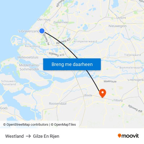 Westland to Gilze En Rijen map