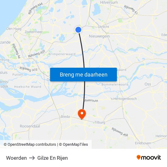 Woerden to Gilze En Rijen map