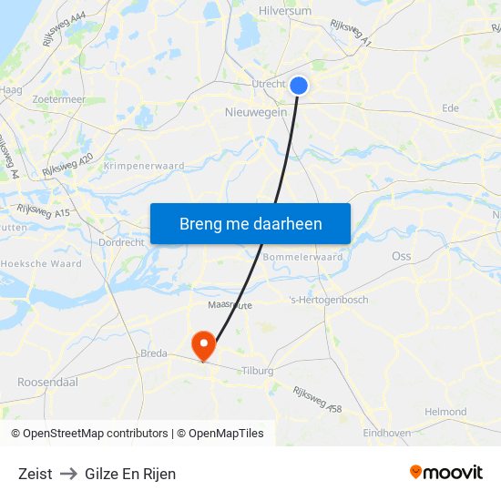 Zeist to Gilze En Rijen map