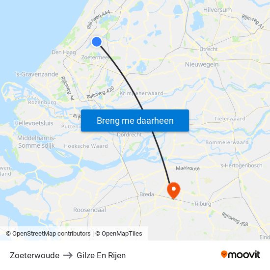 Zoeterwoude to Gilze En Rijen map