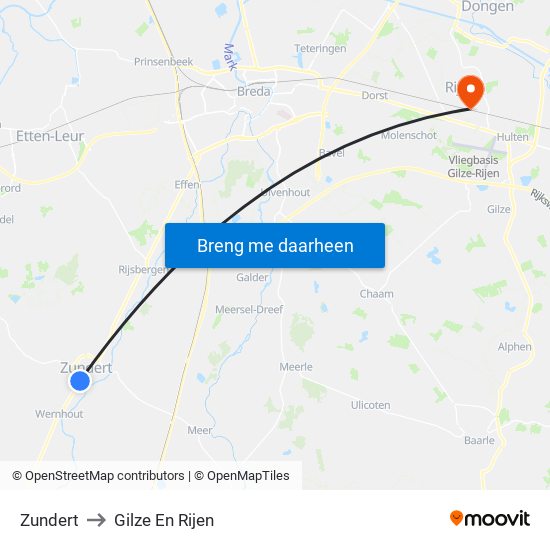 Zundert to Gilze En Rijen map