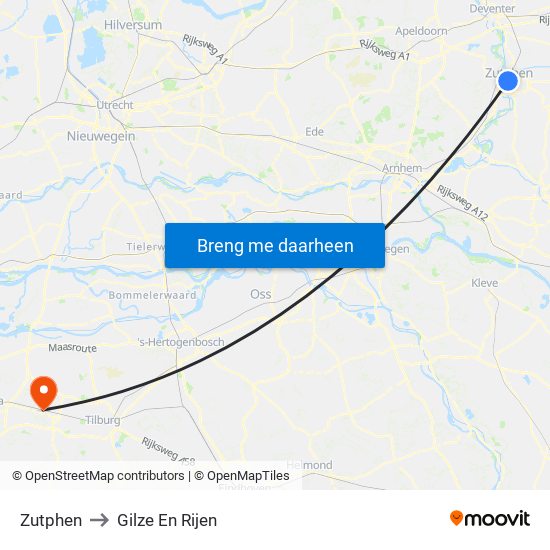 Zutphen to Gilze En Rijen map