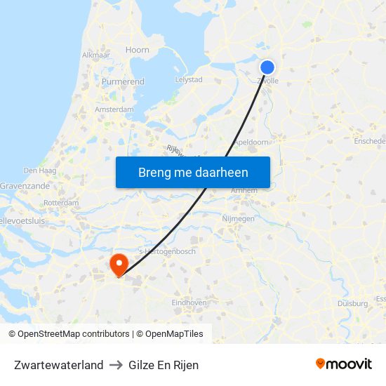 Zwartewaterland to Gilze En Rijen map
