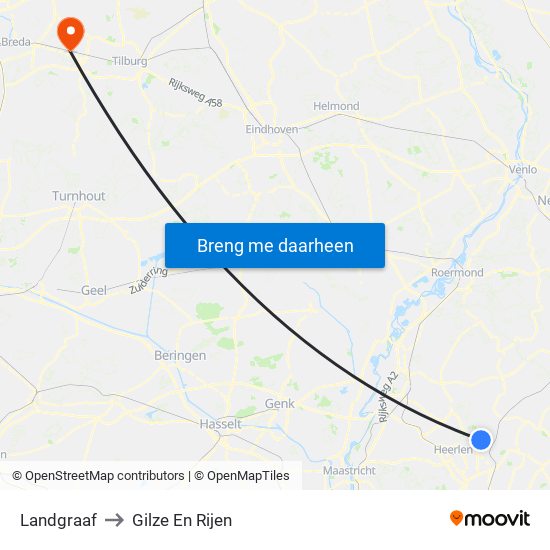 Landgraaf to Gilze En Rijen map