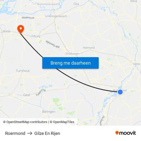Roermond to Gilze En Rijen map
