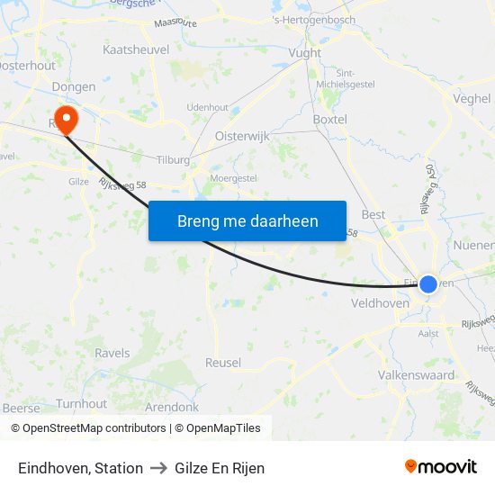Eindhoven, Station to Gilze En Rijen map