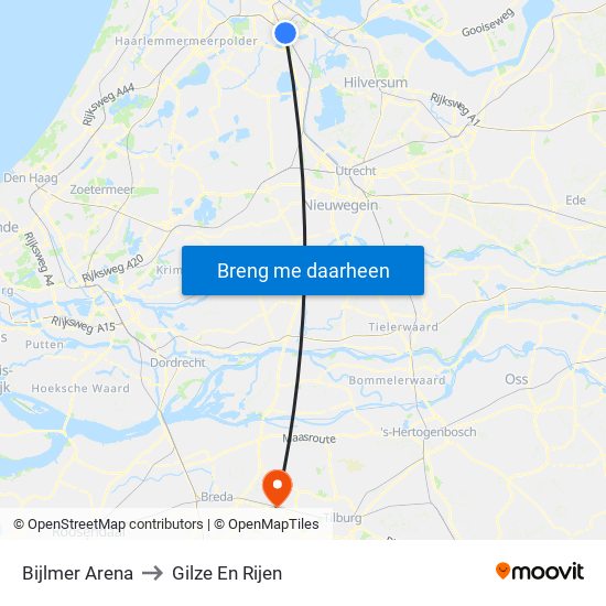 Bijlmer Arena to Gilze En Rijen map