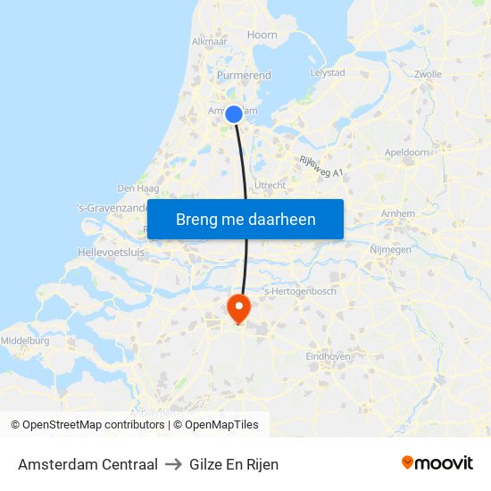 Amsterdam Centraal to Gilze En Rijen map