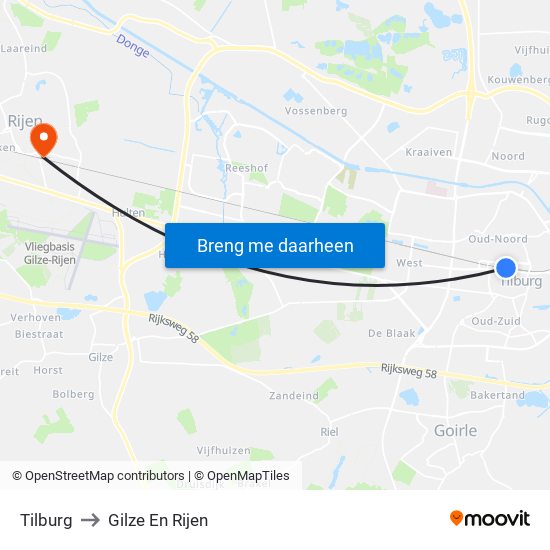 Tilburg to Gilze En Rijen map