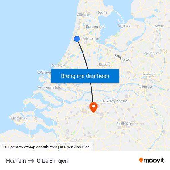 Haarlem to Gilze En Rijen map