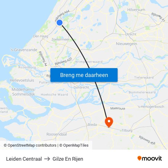 Leiden Centraal to Gilze En Rijen map