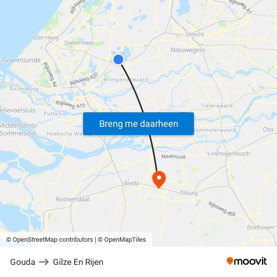 Gouda to Gilze En Rijen map