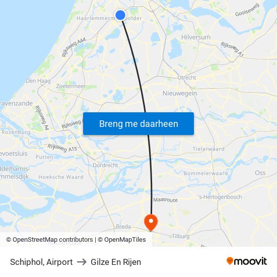 Schiphol, Airport to Gilze En Rijen map