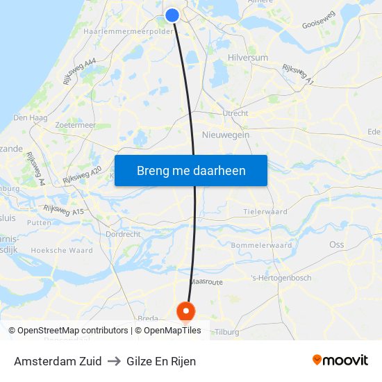 Amsterdam Zuid to Gilze En Rijen map