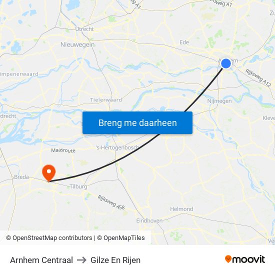 Arnhem Centraal to Gilze En Rijen map