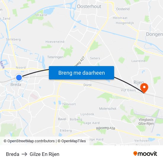 Breda to Gilze En Rijen map