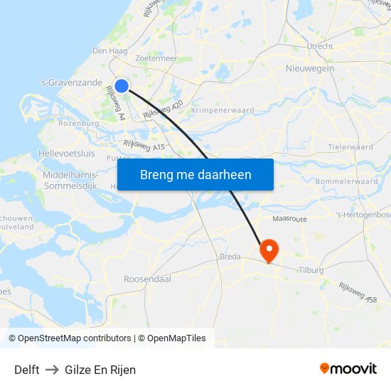 Delft to Gilze En Rijen map