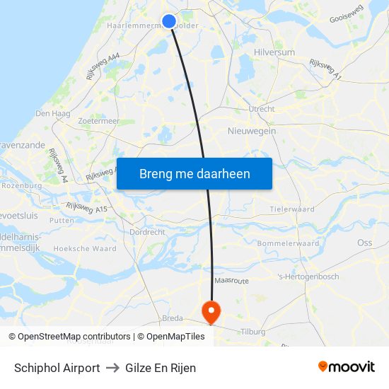 Schiphol Airport to Gilze En Rijen map