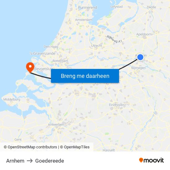 Arnhem to Goedereede map