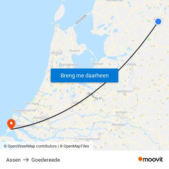 Assen to Goedereede map