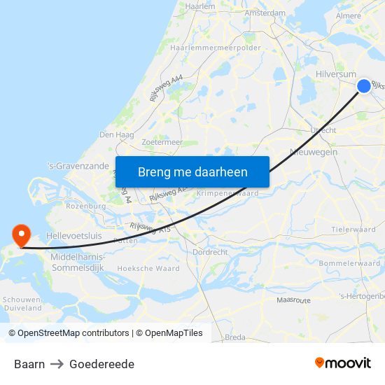 Baarn to Goedereede map