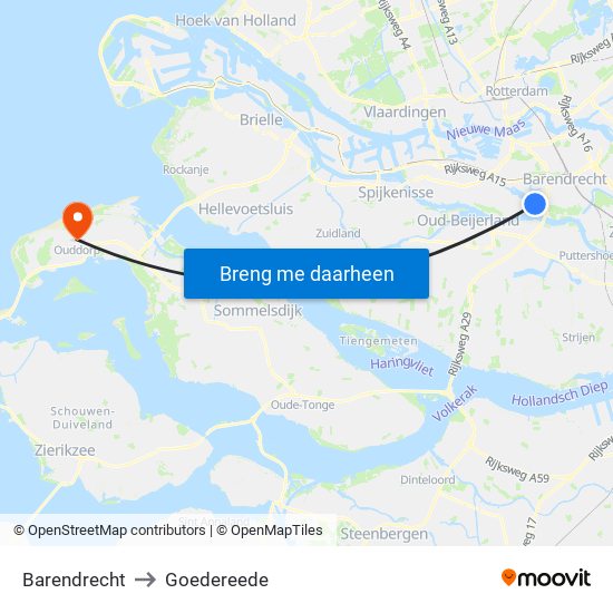Barendrecht to Goedereede map