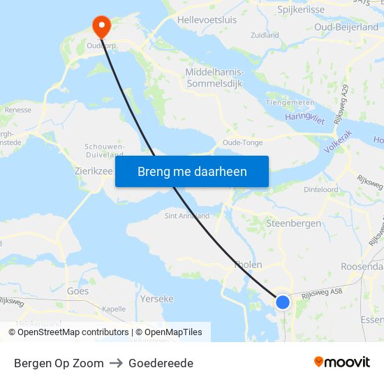 Bergen Op Zoom to Goedereede map