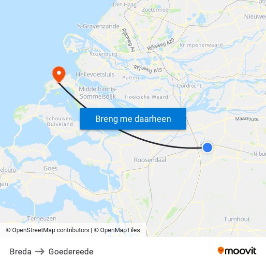 Breda to Goedereede map