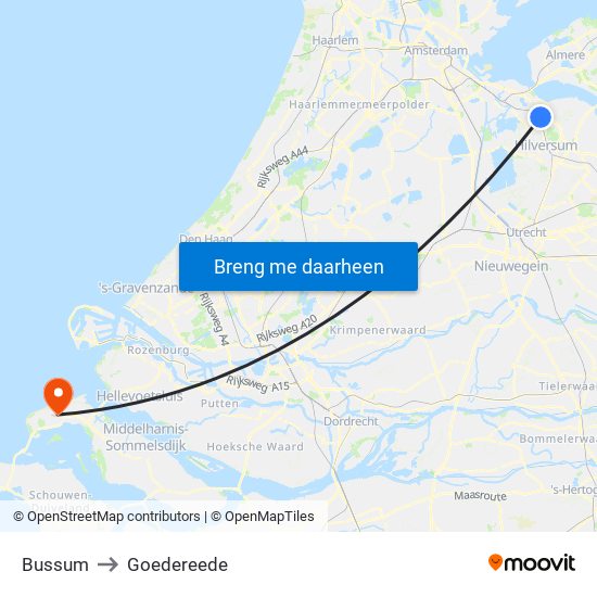 Bussum to Goedereede map