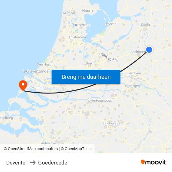 Deventer to Goedereede map