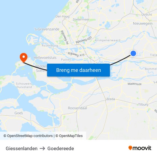 Giessenlanden to Goedereede map