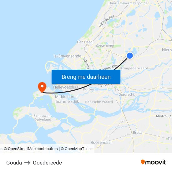 Gouda to Goedereede map