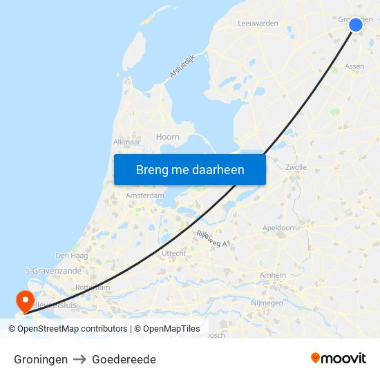 Groningen to Goedereede map