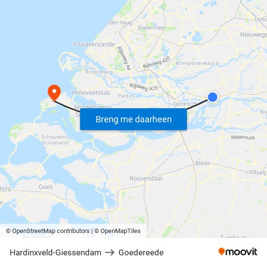 Hardinxveld-Giessendam to Goedereede map