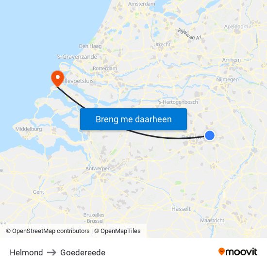 Helmond to Goedereede map