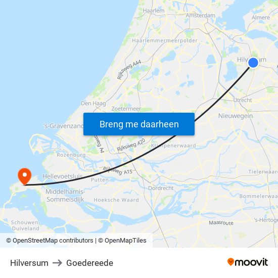 Hilversum to Goedereede map