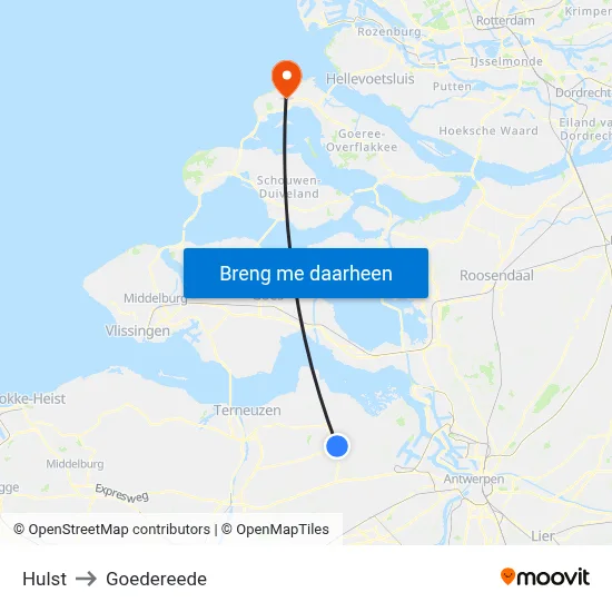 Hulst to Goedereede map